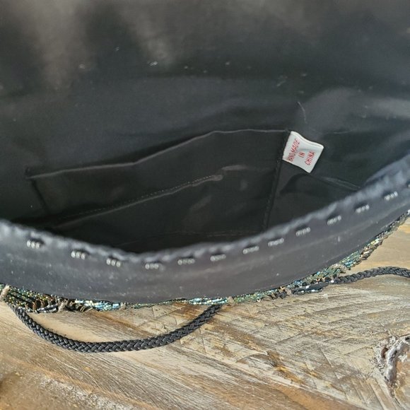 Vintage Hand Beaded Brown Clutch with Corded Shoulder Strap China - Picture 5 of 6